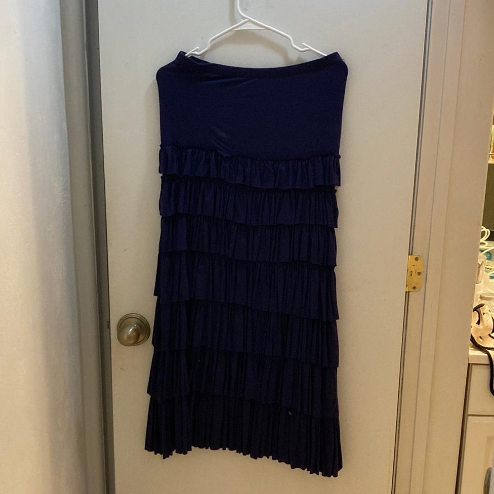 Multiples Dark Blue Tiered Maxi Skirt